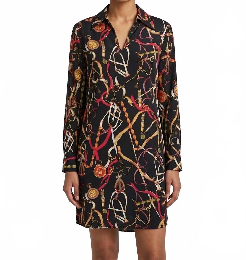 NEW ESQUALO equestrian print shirt dress in black multi